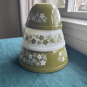 Vintage Pyrex Spring Blossom Crazy Daisy Retro Nesting Bowls 1.5pt,1.5qt,2.5qt